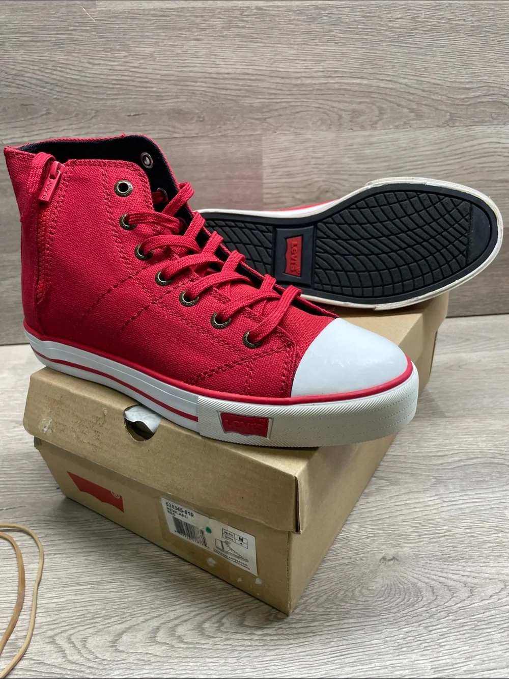 Levi's Red High-Top Kids Canvas Sneakers with White Toe Cap #918